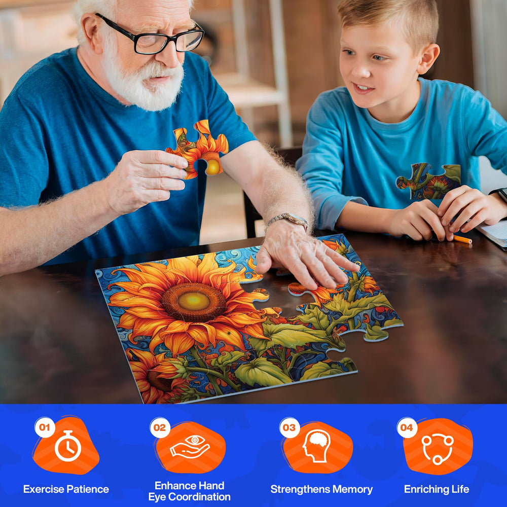 Biarek puzzle set on table with storage bags ready for use.