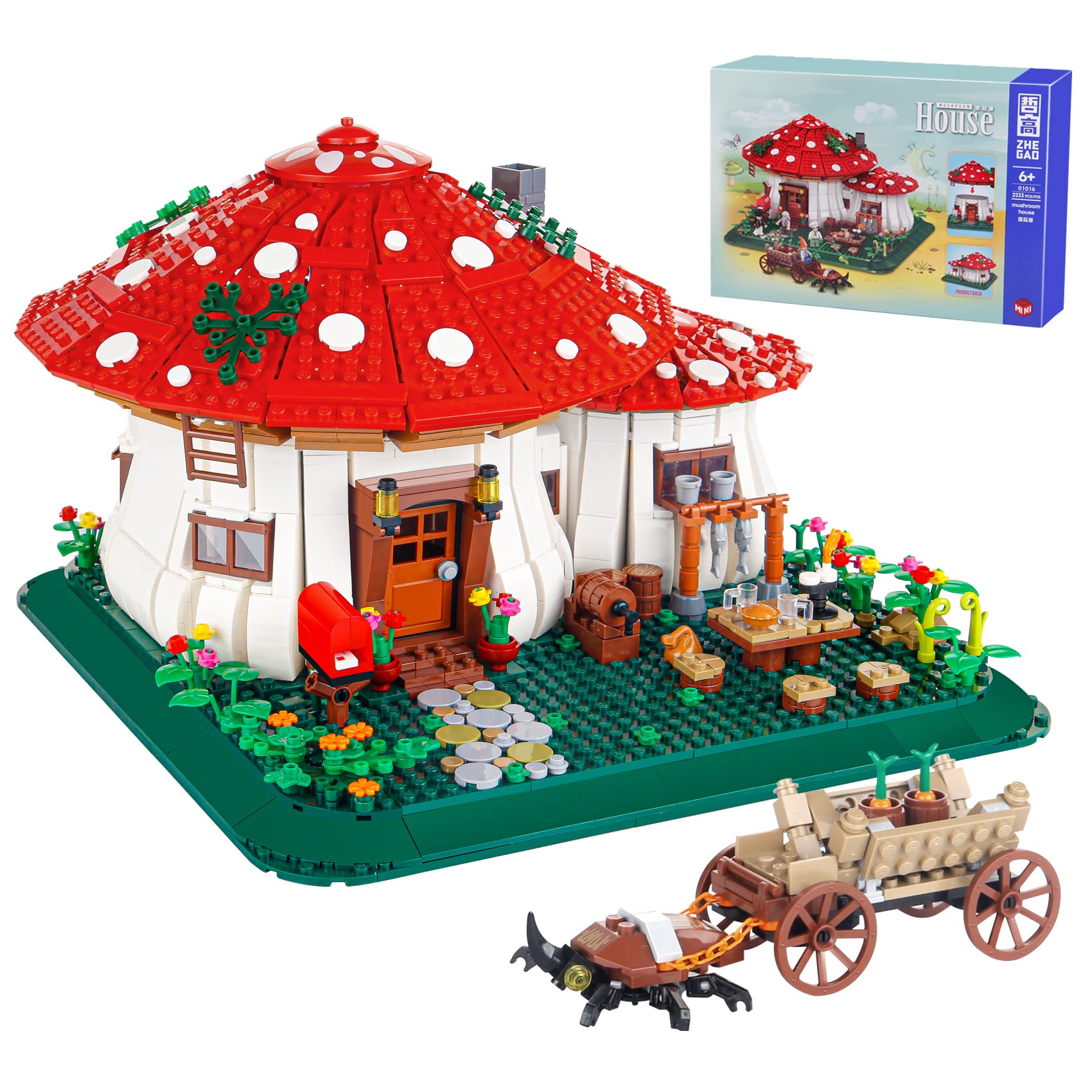 Bibilock mushroom house exterior, charming desk display.