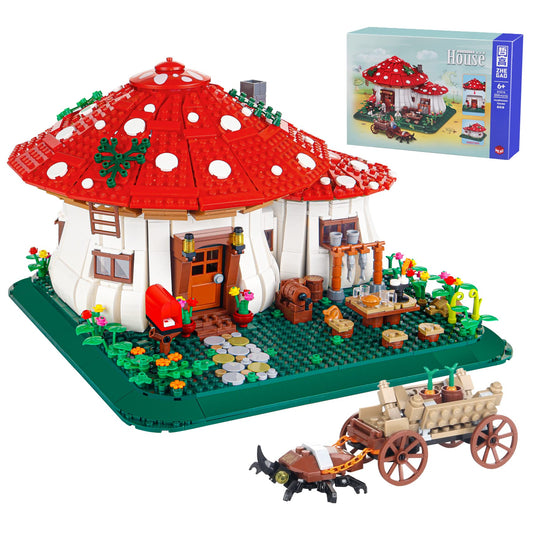 Bibilock mushroom house exterior, charming desk display.