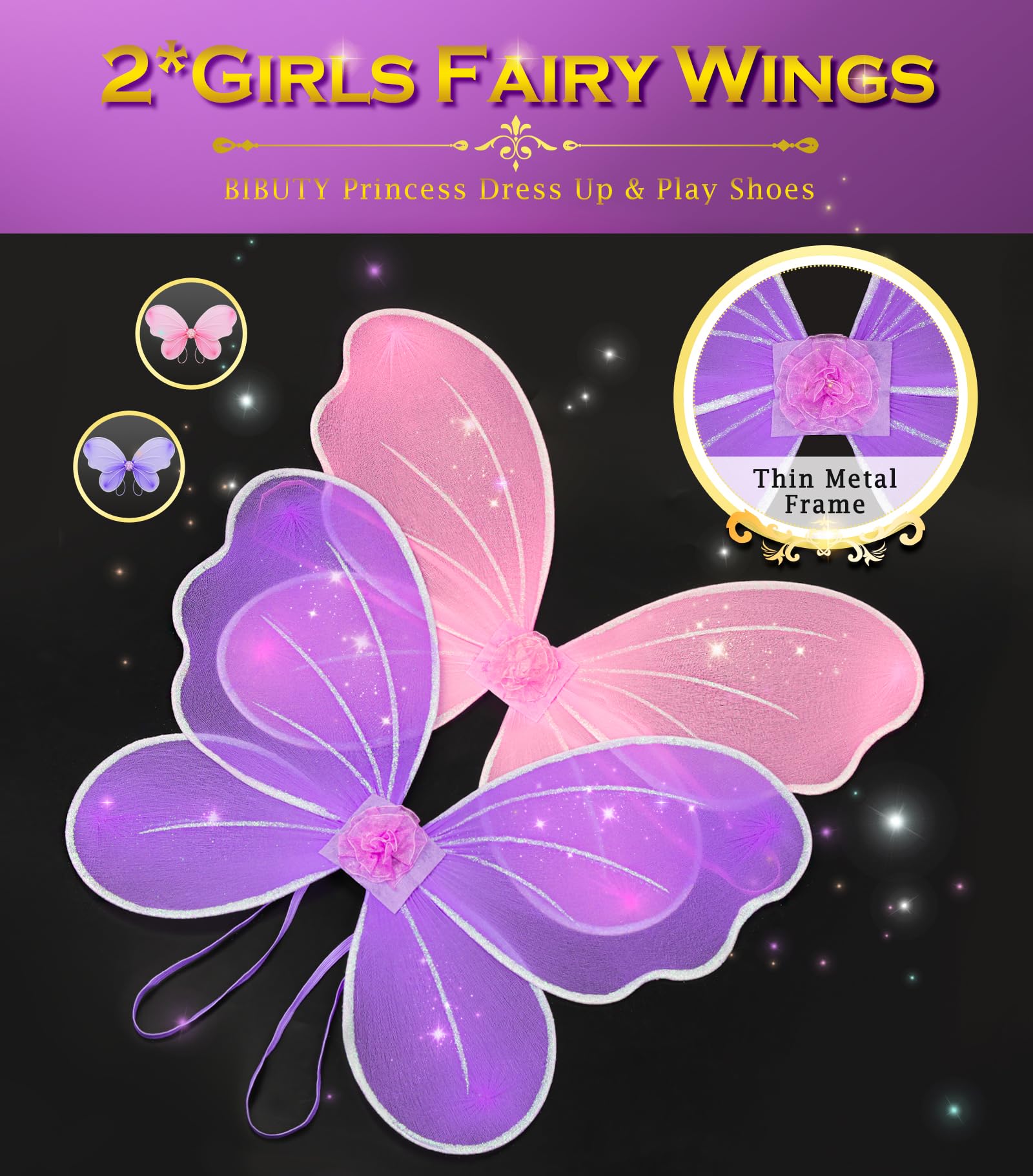 BIBUTY fairy wings with elastic straps stay on during active play