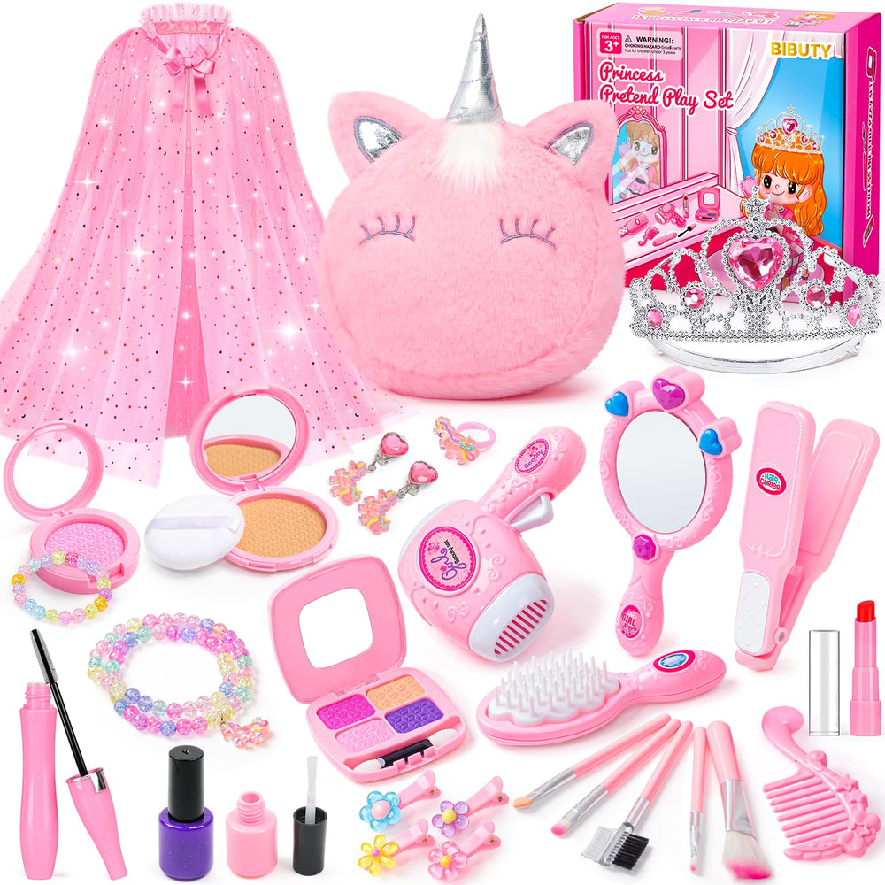BIBUTY kids makeup kit princess cape dress-up for imaginative play sessions.