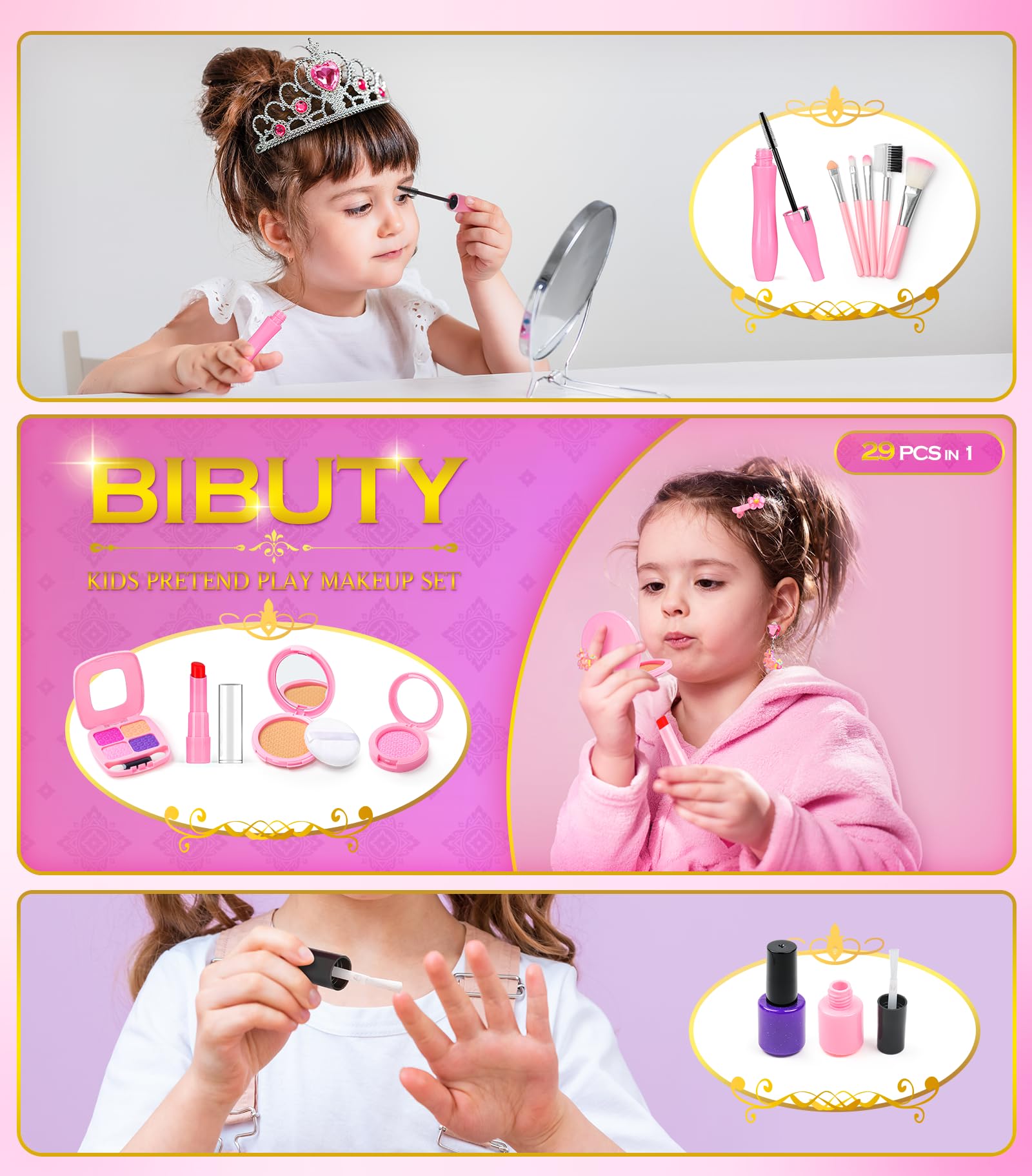 BIBUTY princess tiara necklace and bracelet set for accessorized play.