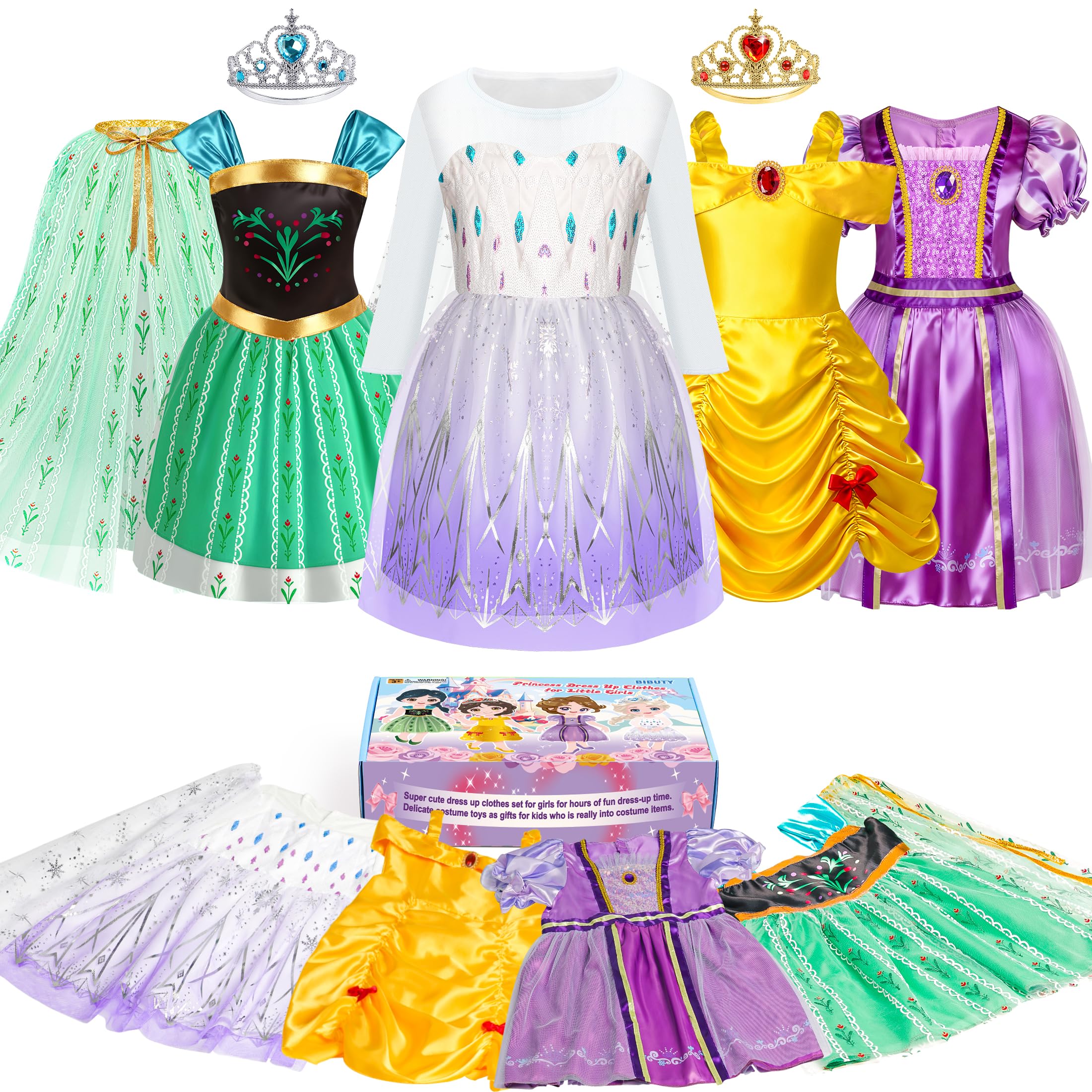 BIBUTY princess dress set with four dresses for imaginative play