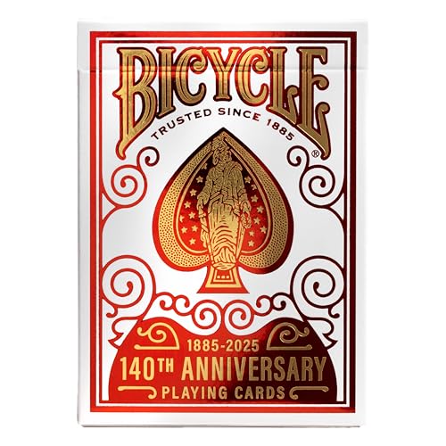 Bicycle 140th anniversary tuck case close-up showing Metalluxe foil elegance.