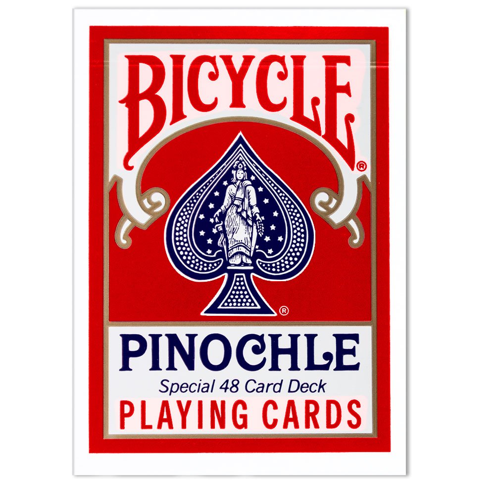 Bicycle Deluxe Pinochle pack shot showing 1 dozen decks for versatile game setups