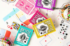 Bicycle family game night table featuring the Nertz cards in action
