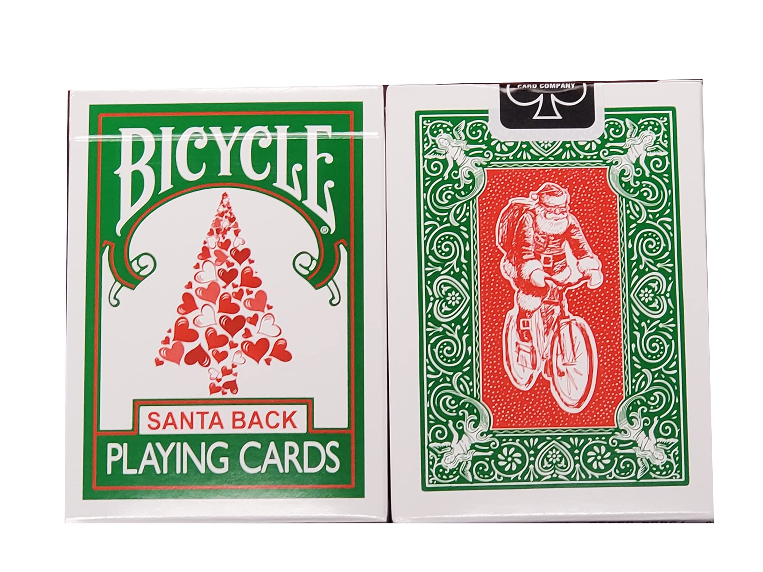 Bicycle Green Back Red Santa deck cover for festive game nights.