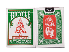 Bicycle Green Back Red Santa deck cover for festive game nights.