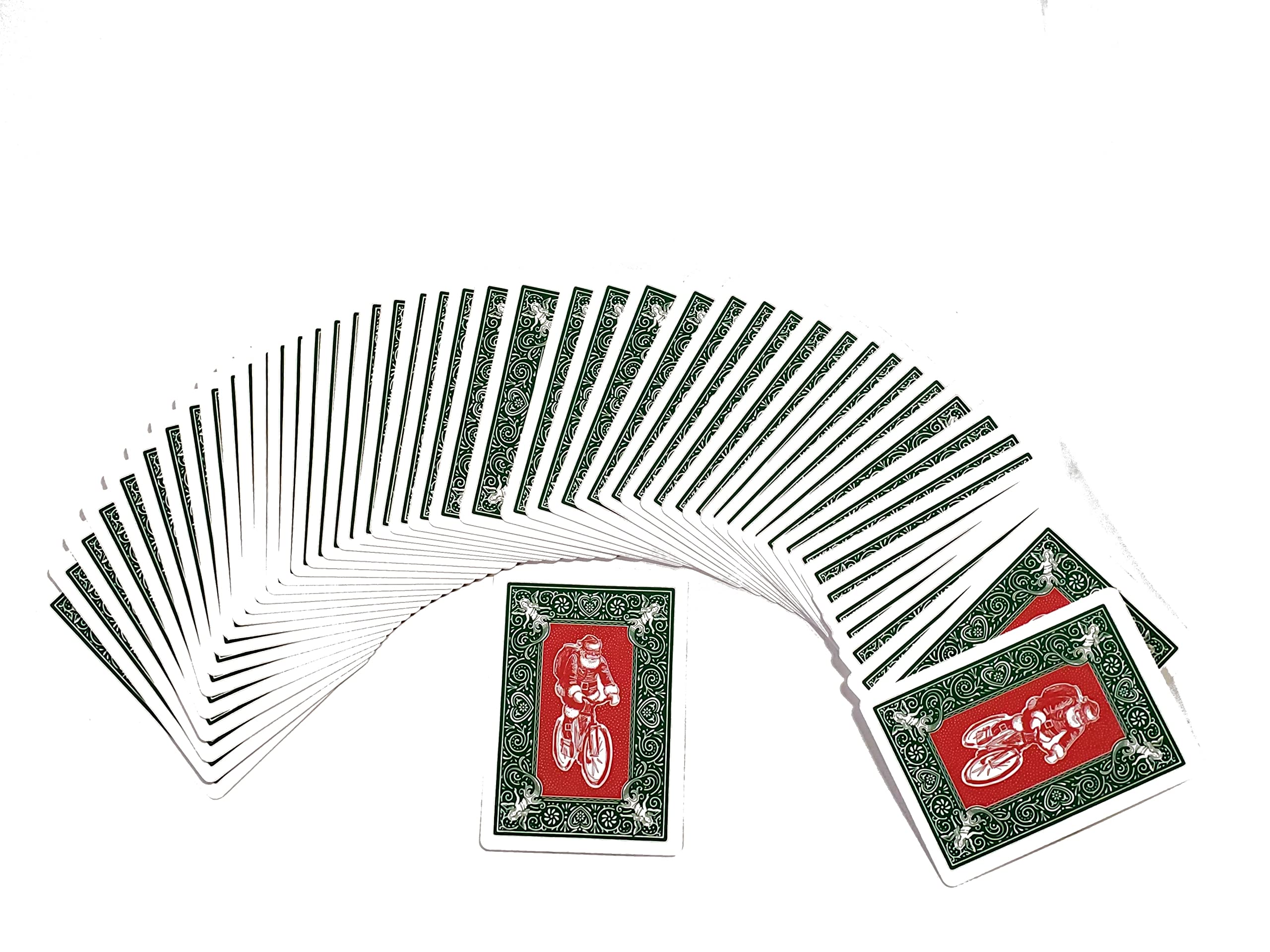 Bicycle Green Back Red Santa jokers add playful flair to games.