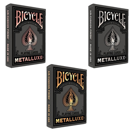 Bicycle Metalluxe black gold deck foil design for upscale play.