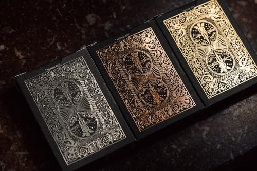 Bicycle Metalluxe foil-detail close-up on black cards.