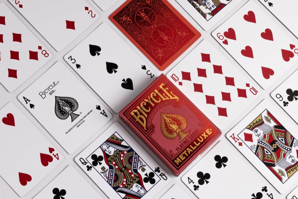 Bicycle Metalluxe red metal foil finish cards ideal for magic tricks and showmanship.