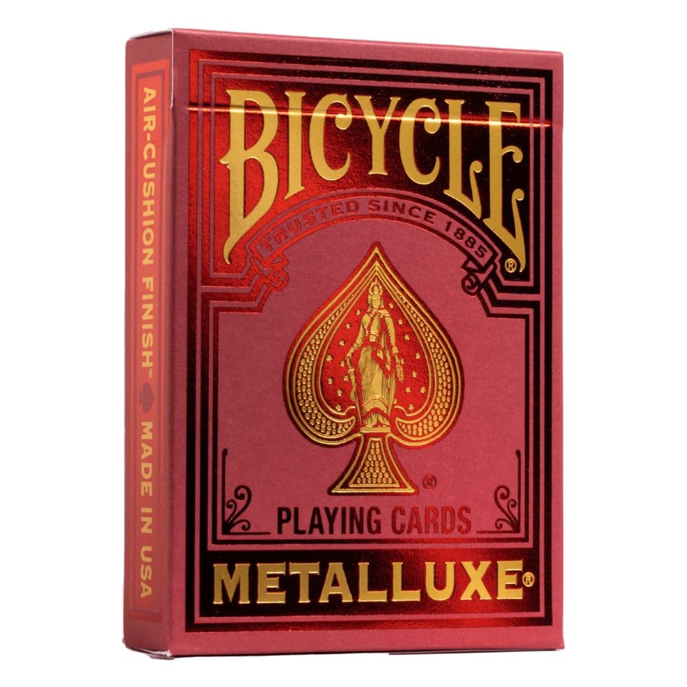 Bicycle Metalluxe red playing cards with premium metal foil for luxurious game nights.