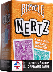 Bicycle Nertz multiplayer setup with eight color-coded decks for fast play