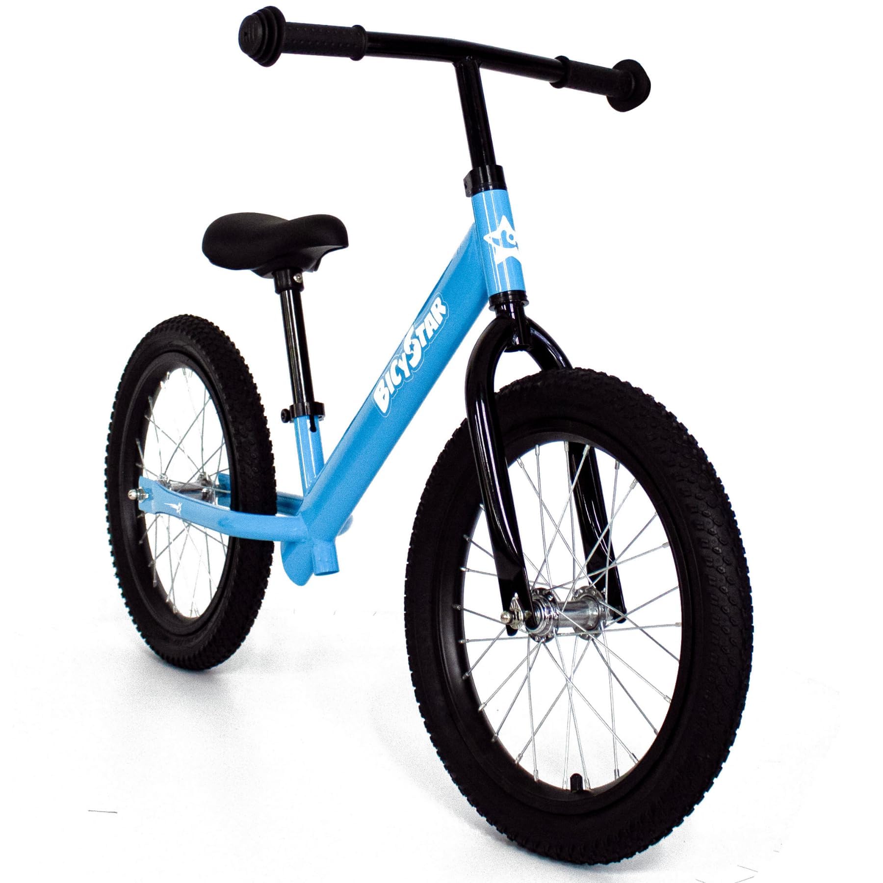 Bicystar 16-inch balance bike front view showing a lightweight design for kids 5-8
