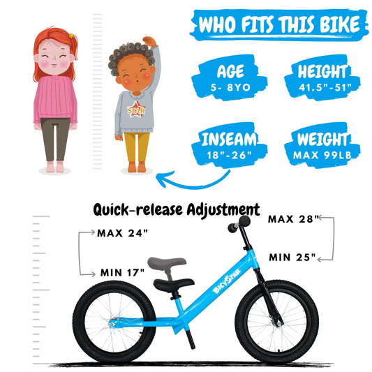 Bicystar 16-inch balance bike side view highlighting easy handling and balance focus