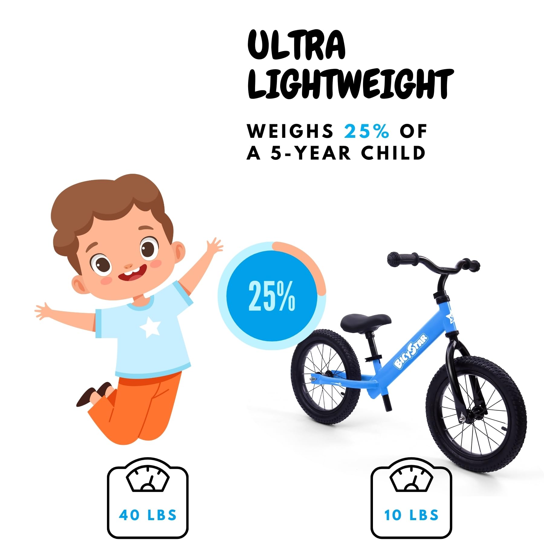 Bicystar balance bike adjustable height for growing children