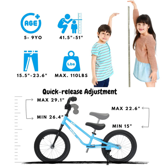 Bicystar balance bike features adjustable seat height for ages 5-8