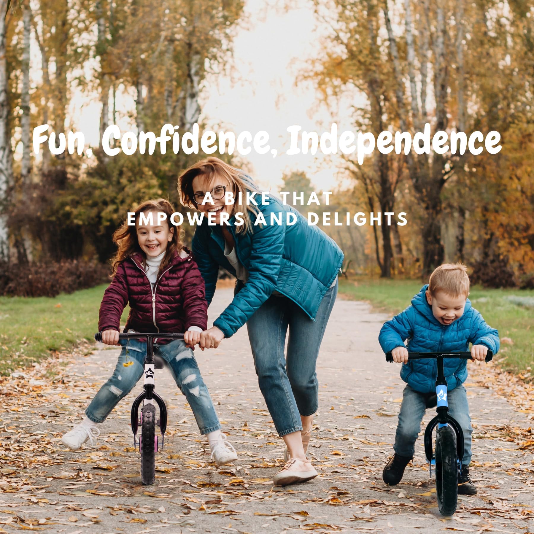 Bicystar balance bike integrated kickstand keeps it steady when parked.