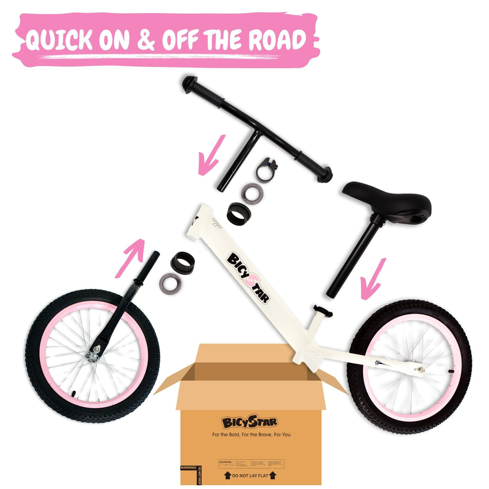 Bicystar balance bike lightweight frame eases handling and learning.
