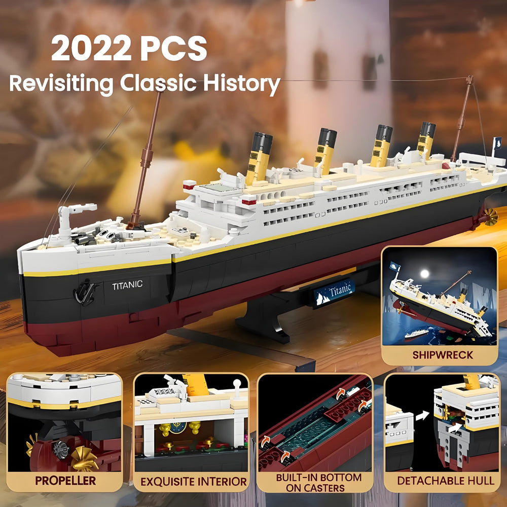 BIDIUTOY Titanic model kit hull reveal showing interlocking pieces for a museum-quality display