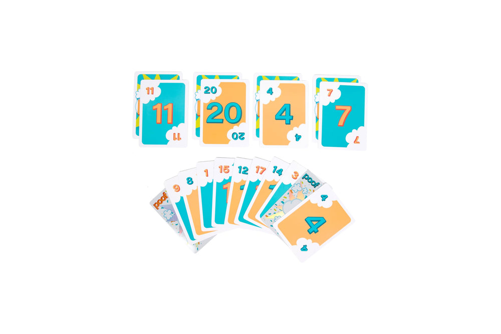 Bidson Games Poof Game holographic Poof cards catching light.