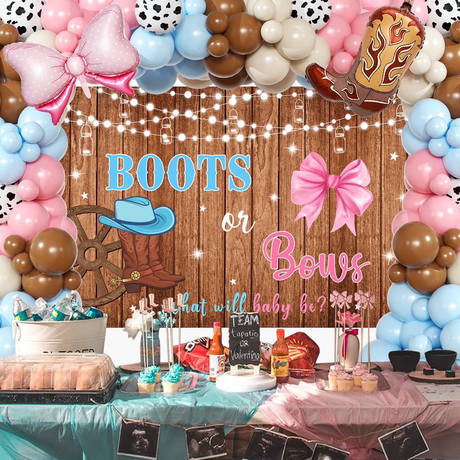 BIENAN blue and pink balloons form a striking arch.