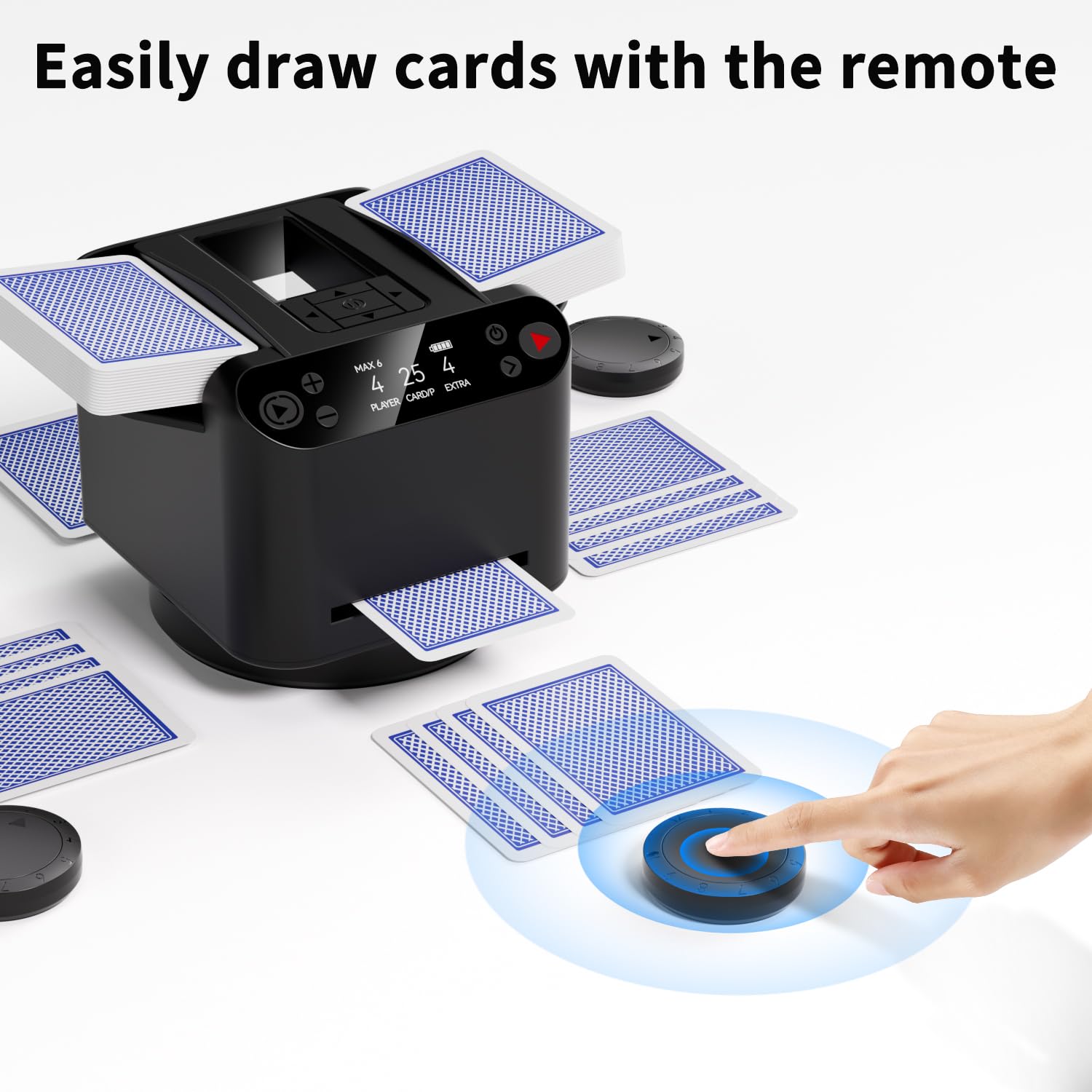 BIFTU shuffler with preset games ready for UNO and poker.