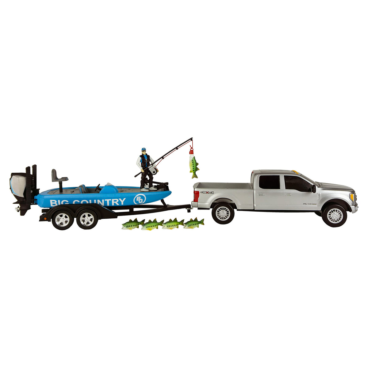 Big Country Toys fishing toy playset boat and Ford F-250 action for realistic pretend fishing