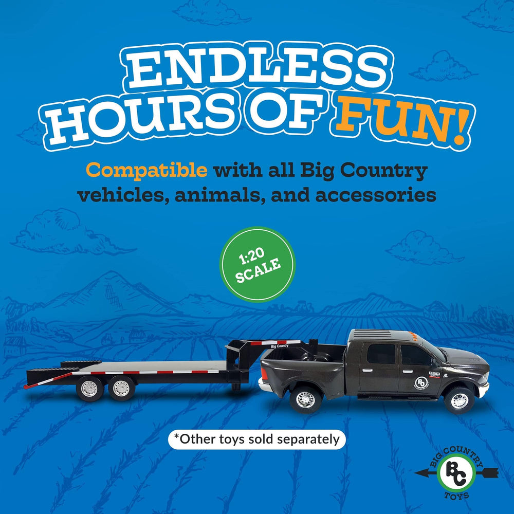 Play scene featuring the Big Country Toys flatbed trailer in action