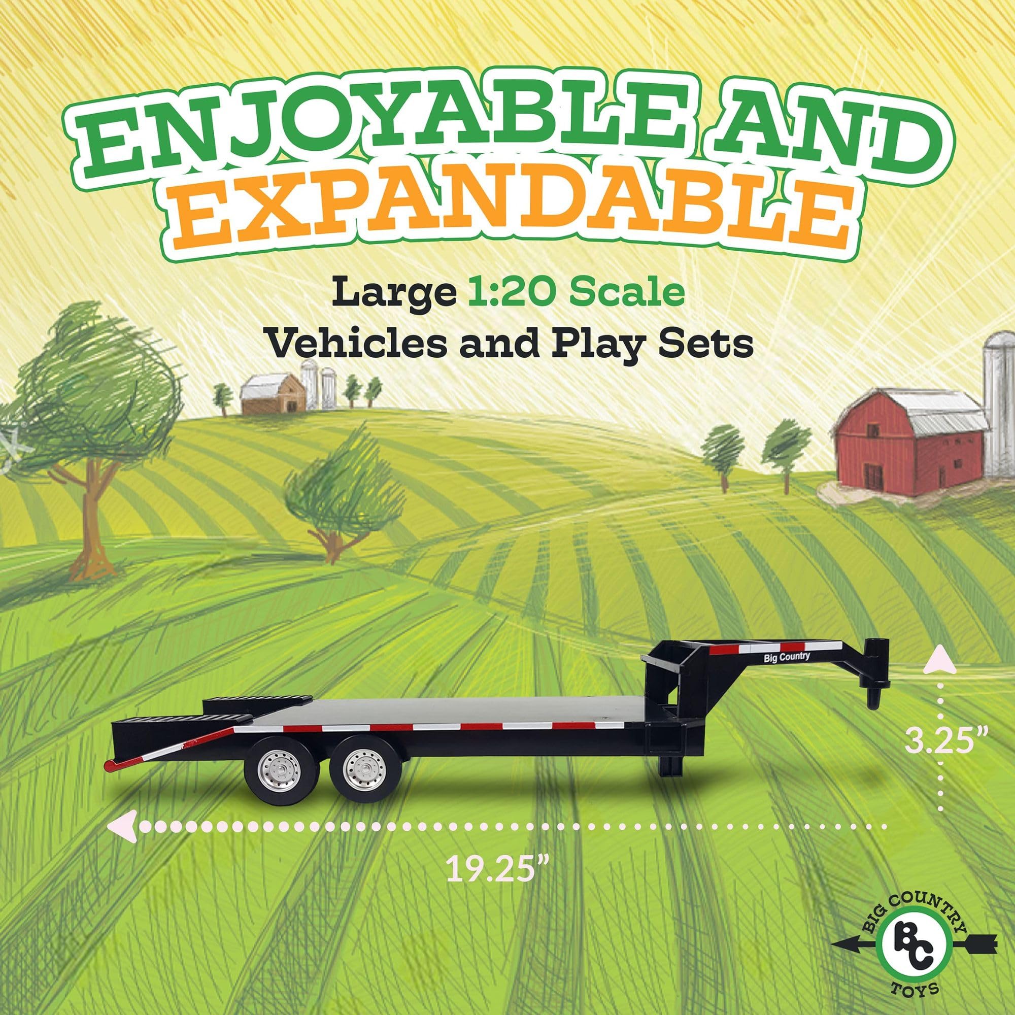 Tractor being hauled on the Big Country Toys flatbed trailer