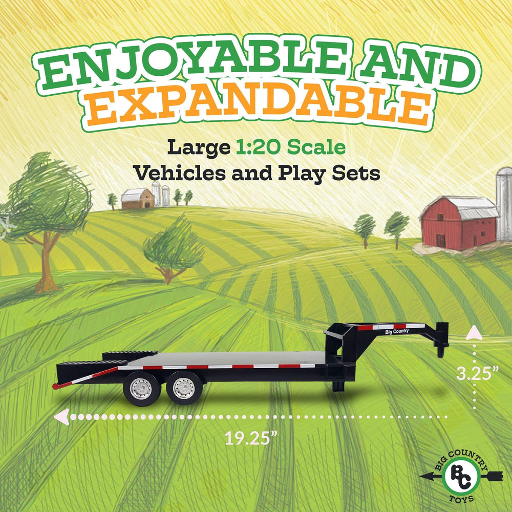 Tractor being hauled on the Big Country Toys flatbed trailer