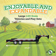Tractor being hauled on the Big Country Toys flatbed trailer
