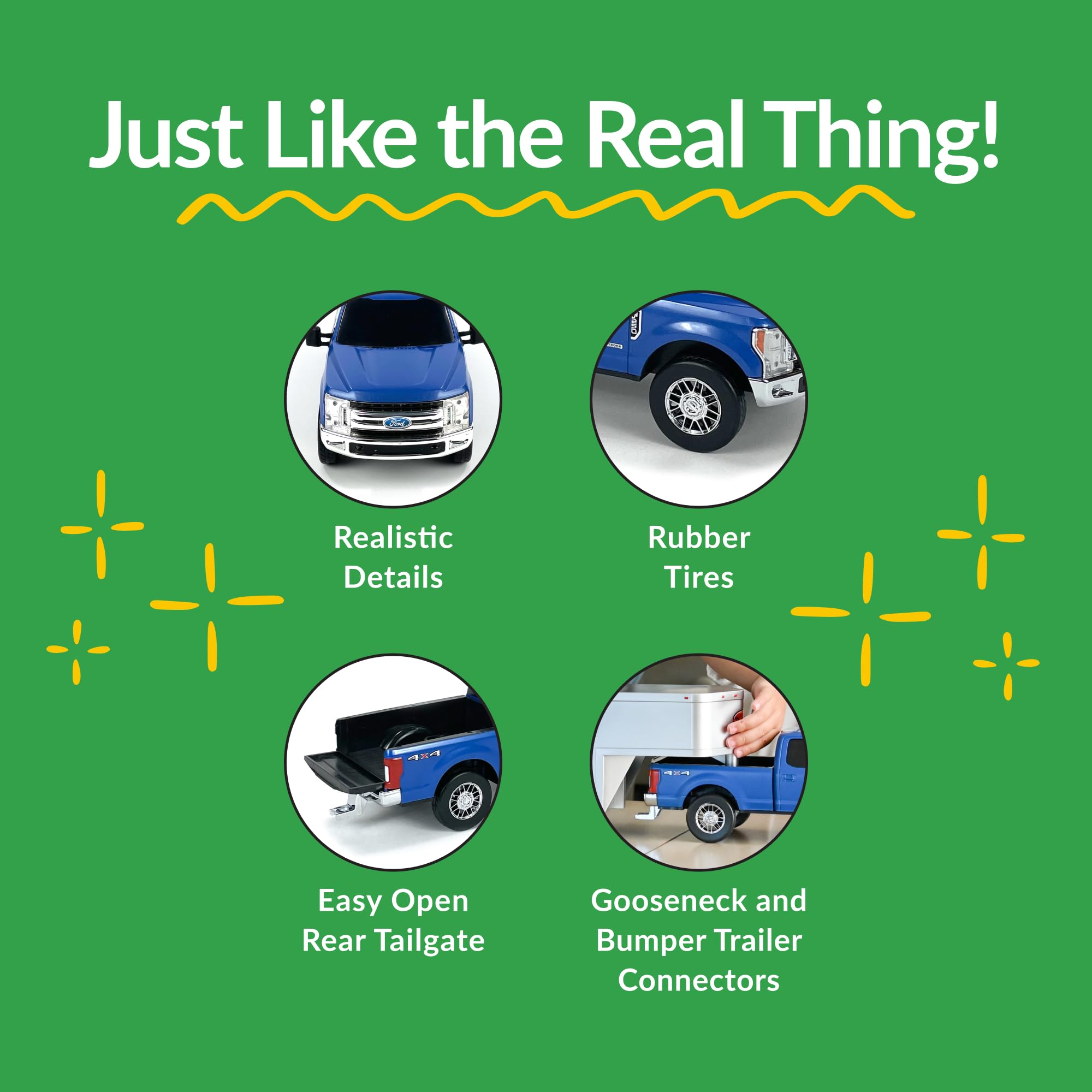 Big Country Toys Ford F250 truck with bumper hitch compatible with trailers.
