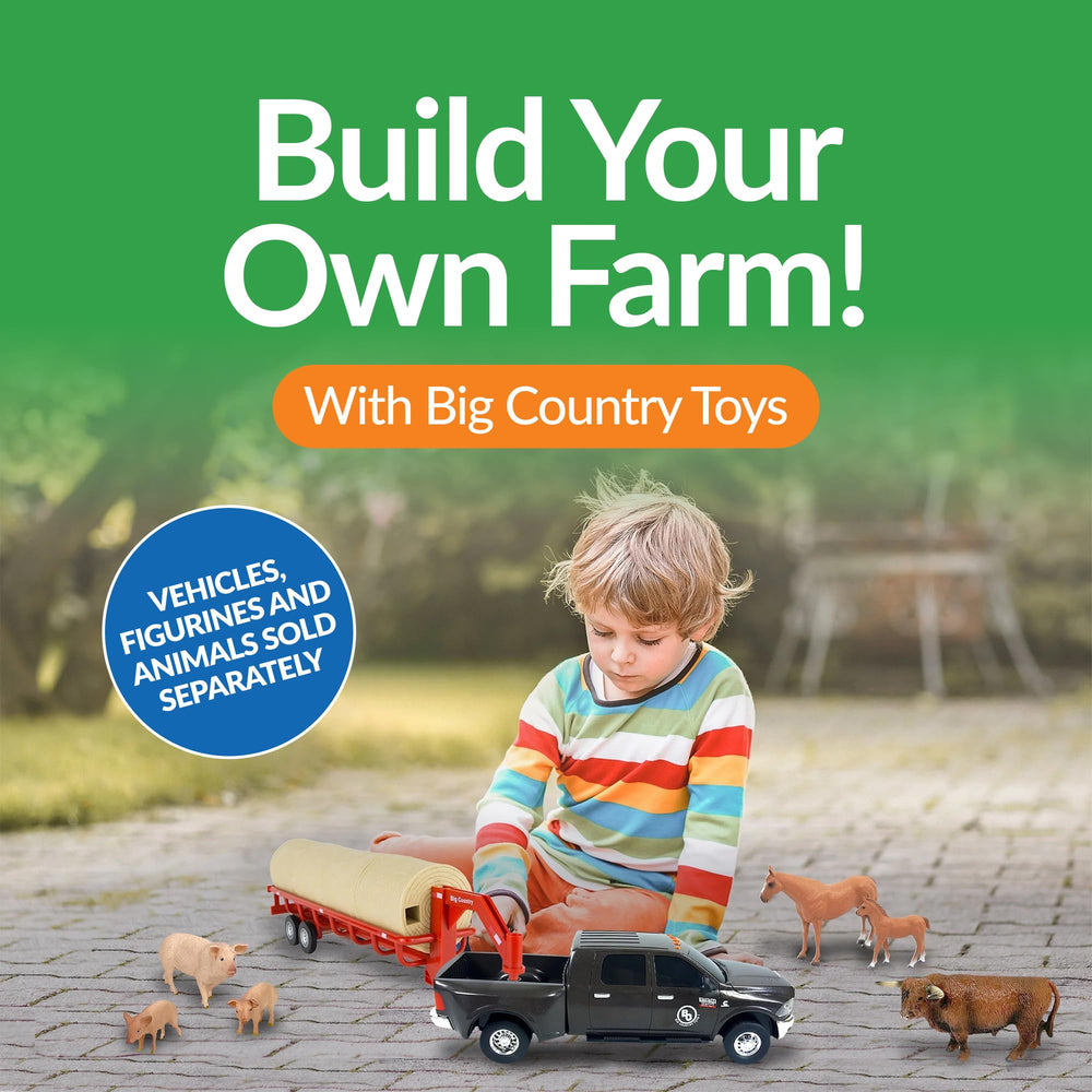 Big Country Toys hay trailer-load demonstrates realistic transport for imaginative farm play.