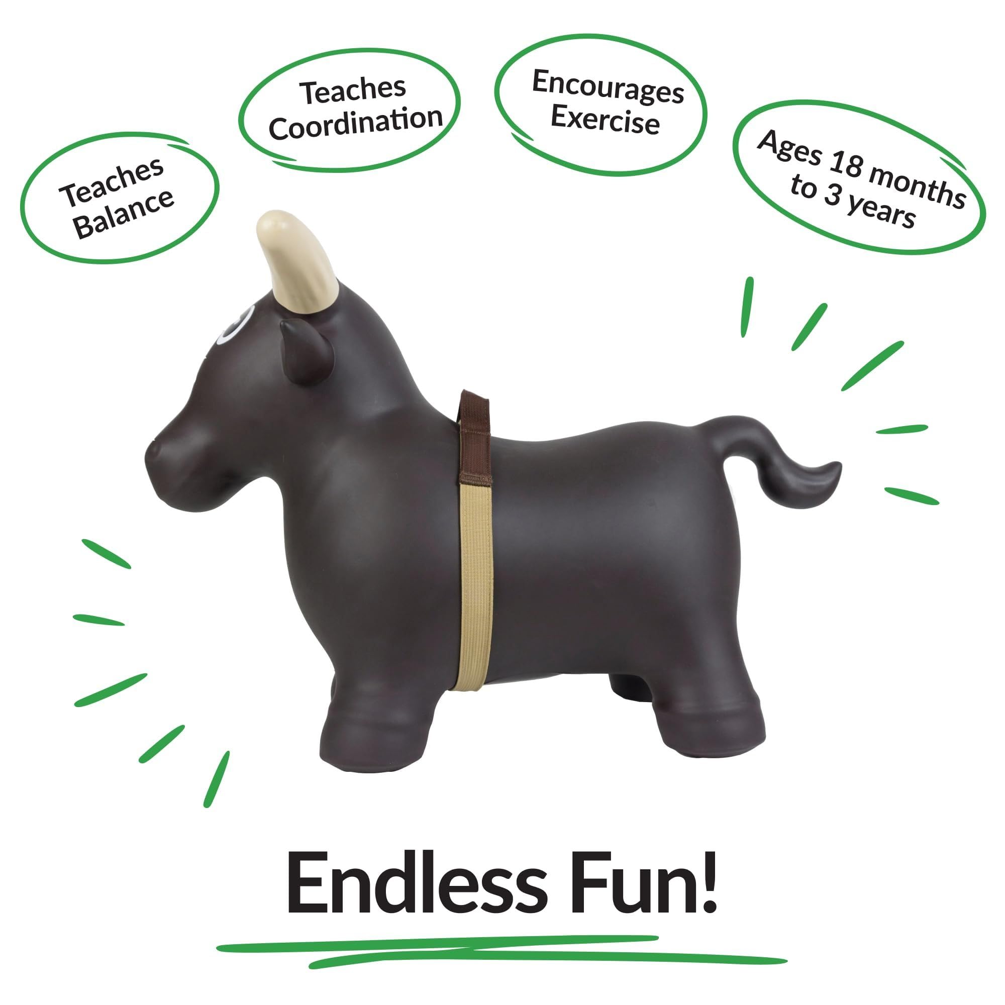 Big Country Toys inflatable bull bounce provides safe fun for toddlers.