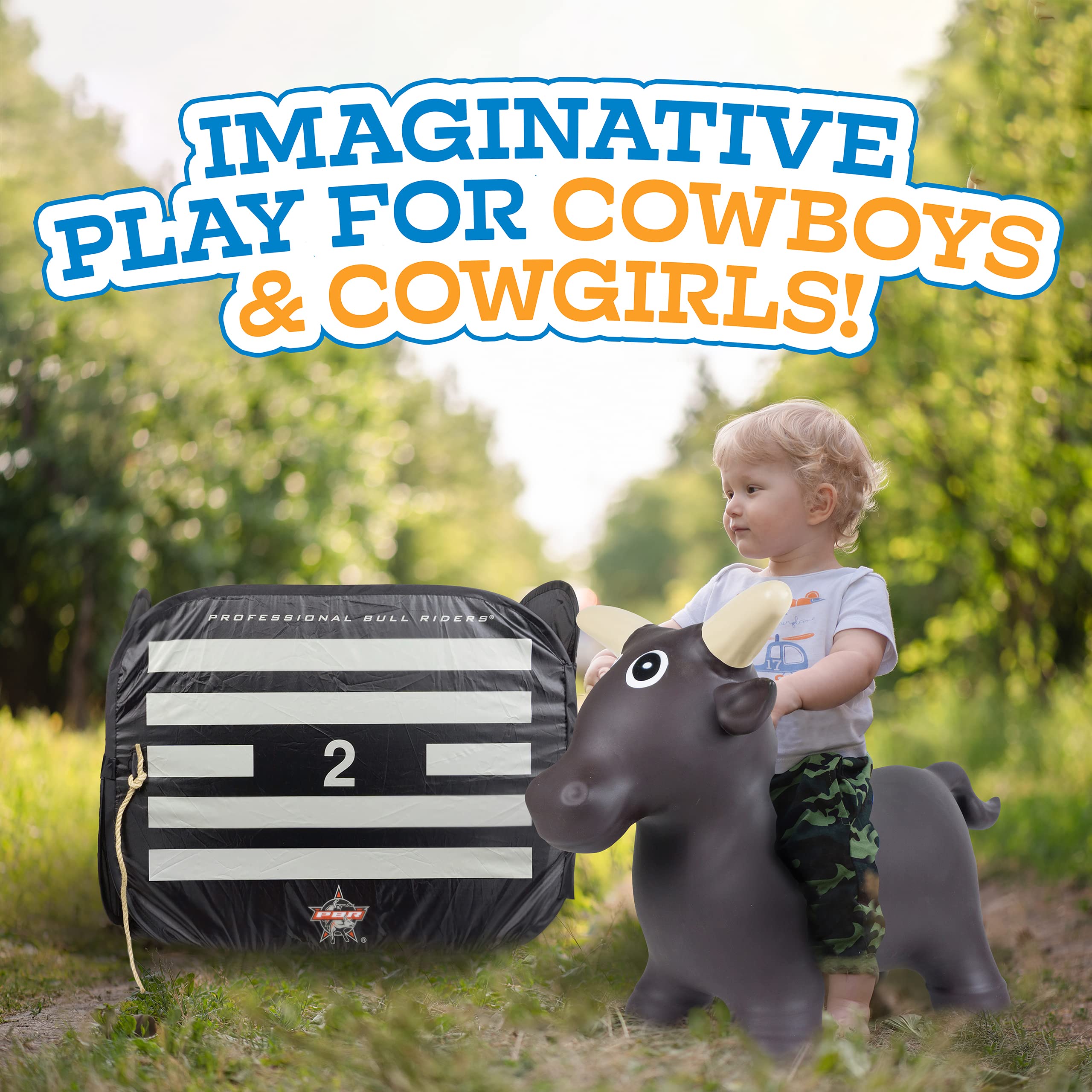 Big Country Toys pop-up chute adds stability for safe rodeo play.