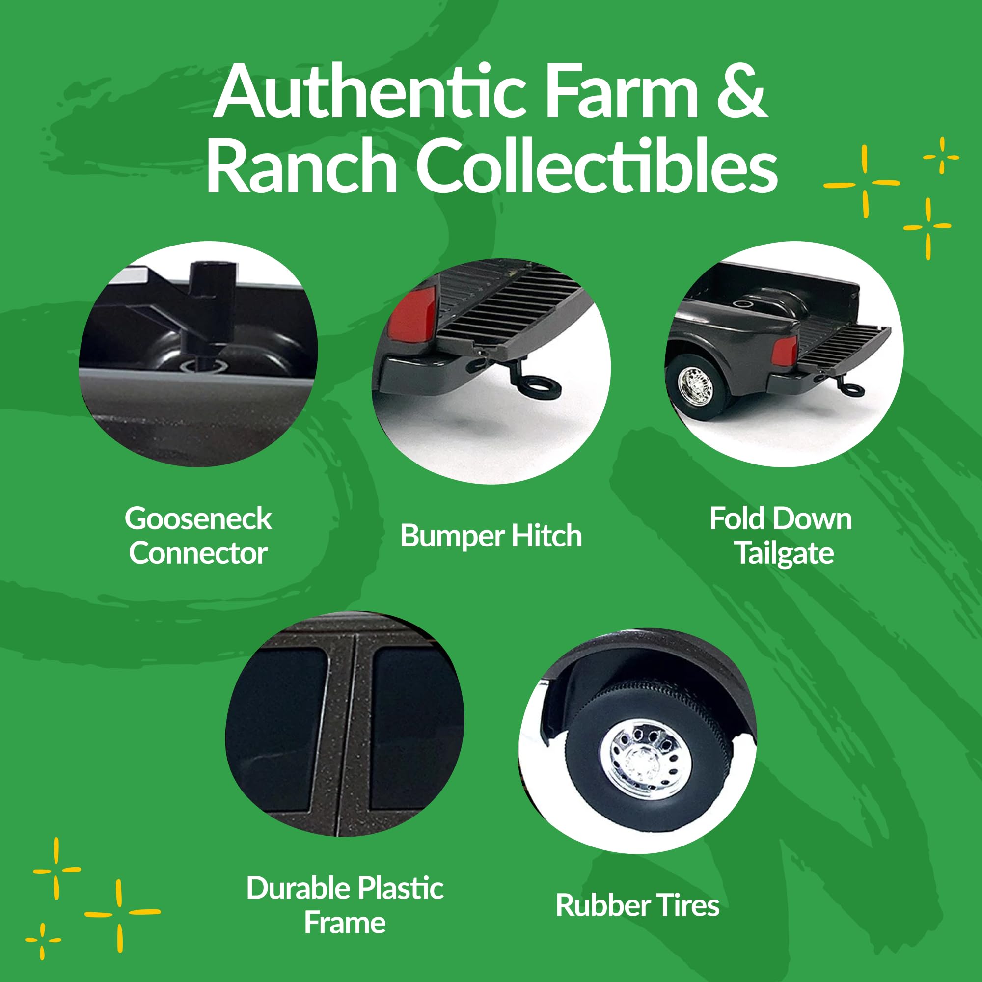 Big Country Toys Yellowstone Ram 3500 gooseneck hitch supports versatile trailer setups.