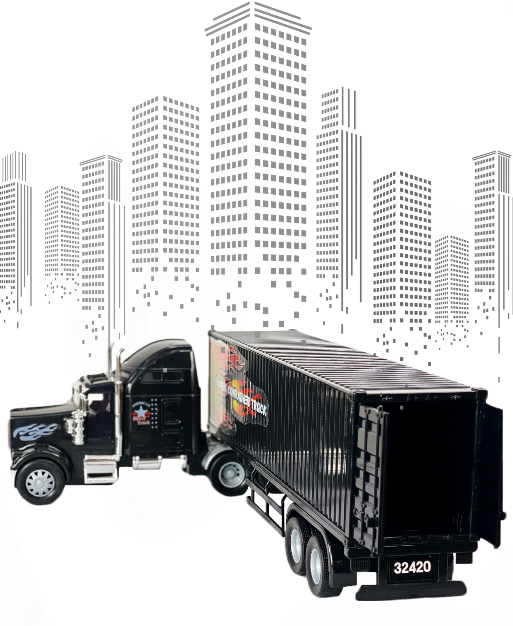 Big Daddy heavy-duty tractor trailer with full truck view showing a hollow trailer for toy loading.