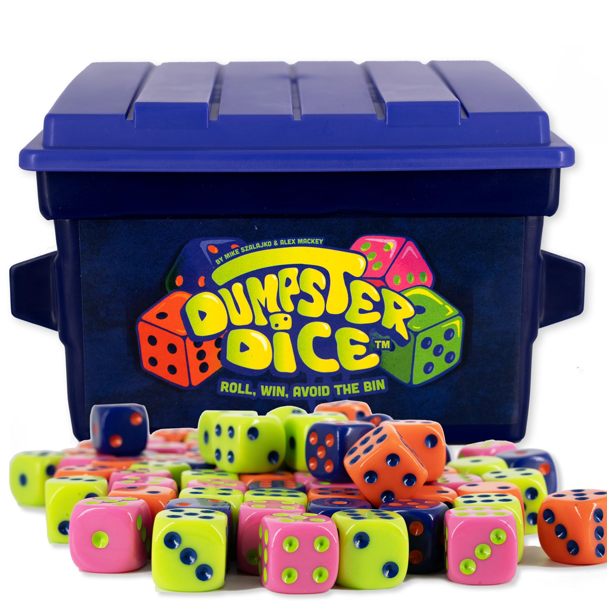 Big Discoveries Dumpster Dice game board with removable lid for quick setup.