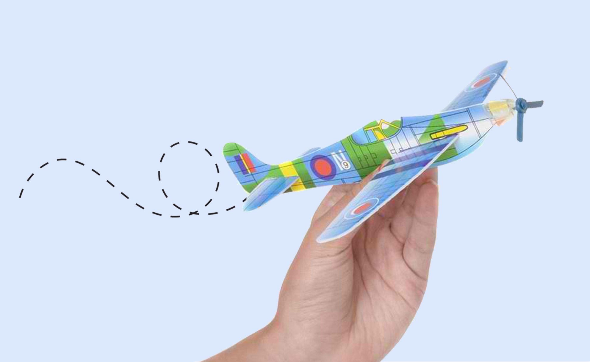Big Mo's 8-inch glider plane with propeller action exciting kids during play.