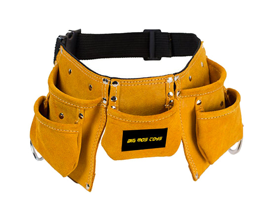 Big Mo's Toys tool belt in brown faux suede with a sturdy buckle for safe pretend play.