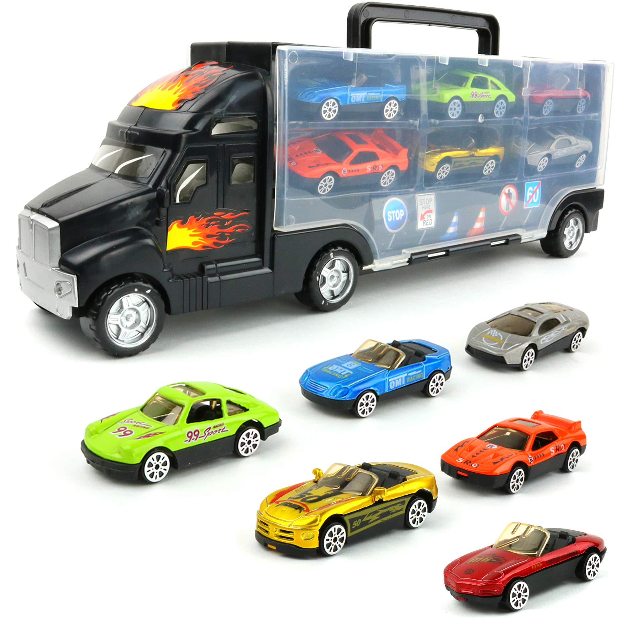 Big Mo's Toys transport car carrier truck with cars for travel play.