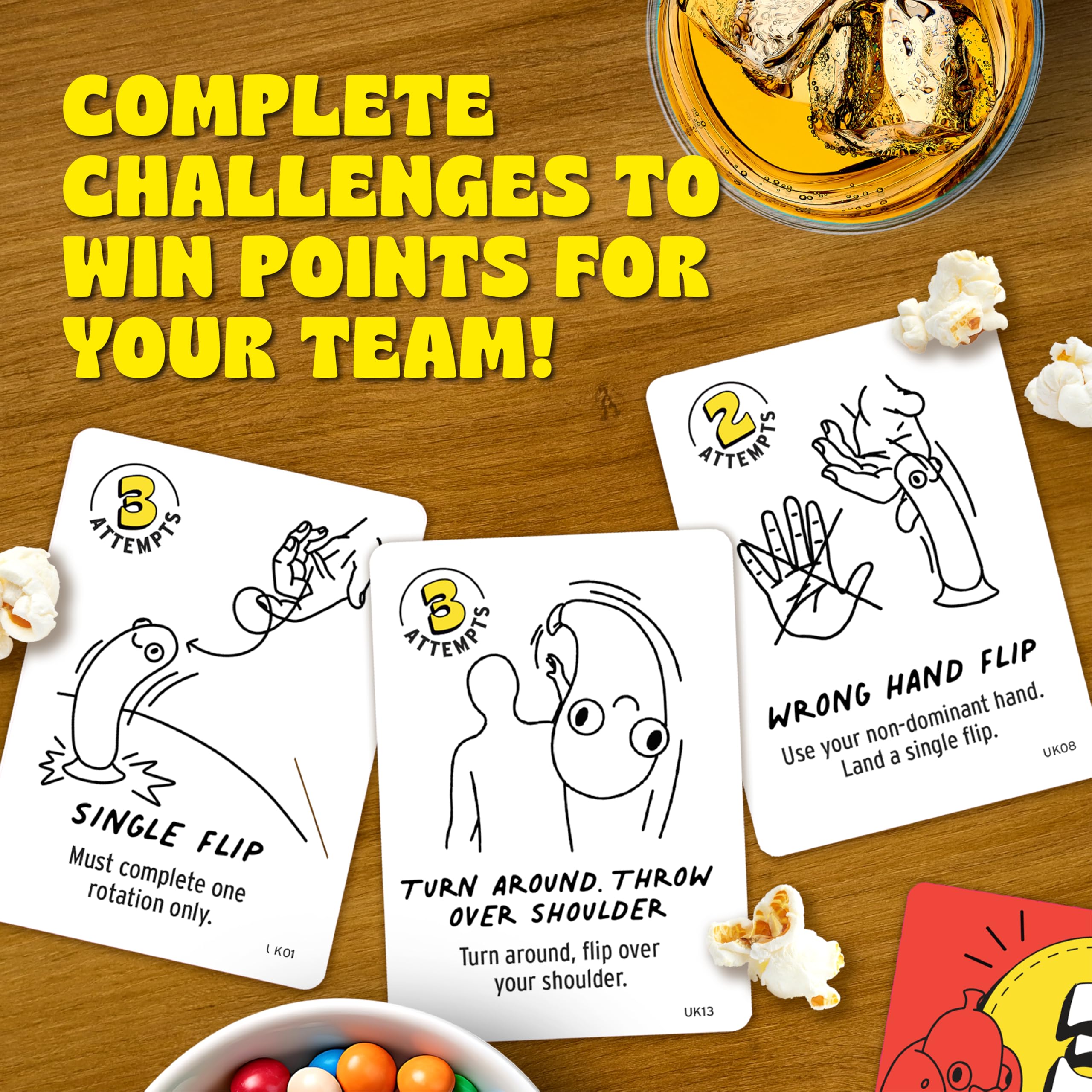 Big Potato Chicken vs Hotdog table-top stunt demonstrates quick setup for group play.