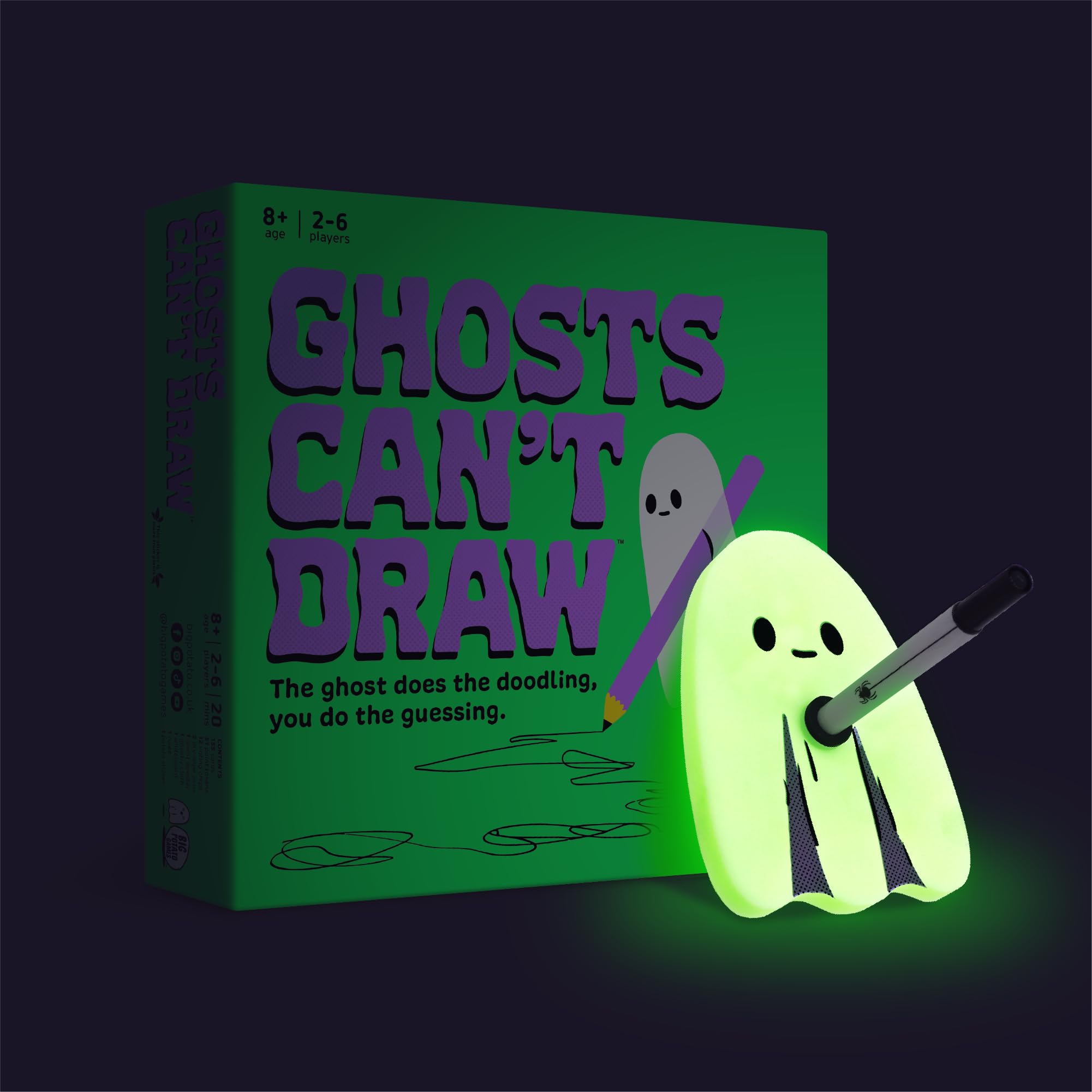 Big Potato Ghosts Cant Draw cover displays the spooky party game vibe for family game night