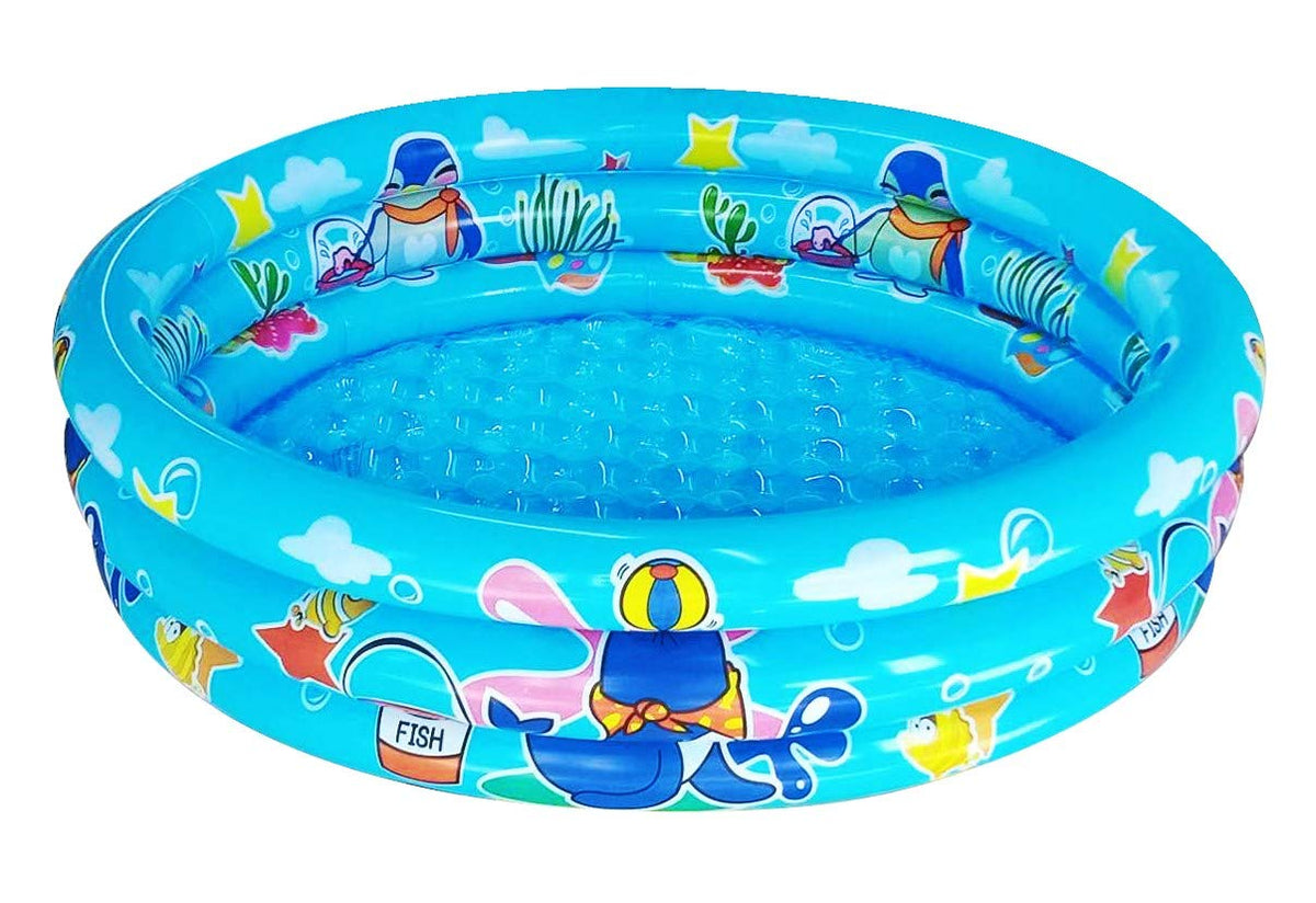 Big Summer 3 Rings Kiddie Pool blue exterior view, spacious 48-inch pool for toddlers' summer fun.