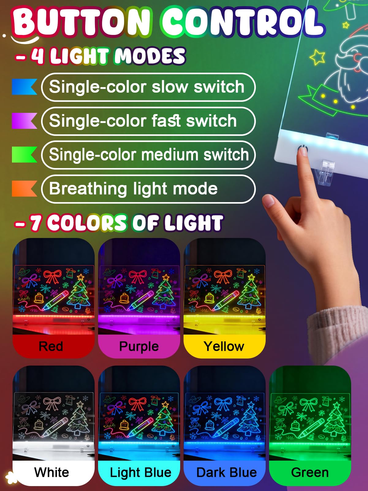 Biggun LED drawing board showing seven colors for vibrant art.