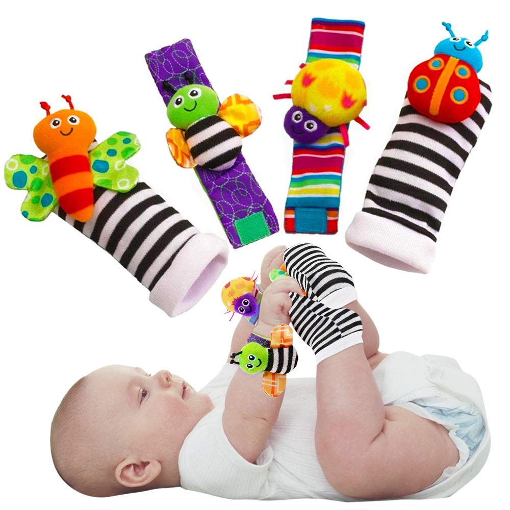 Bigib baby foot finder socks worn on feet for sensory play and coordination.