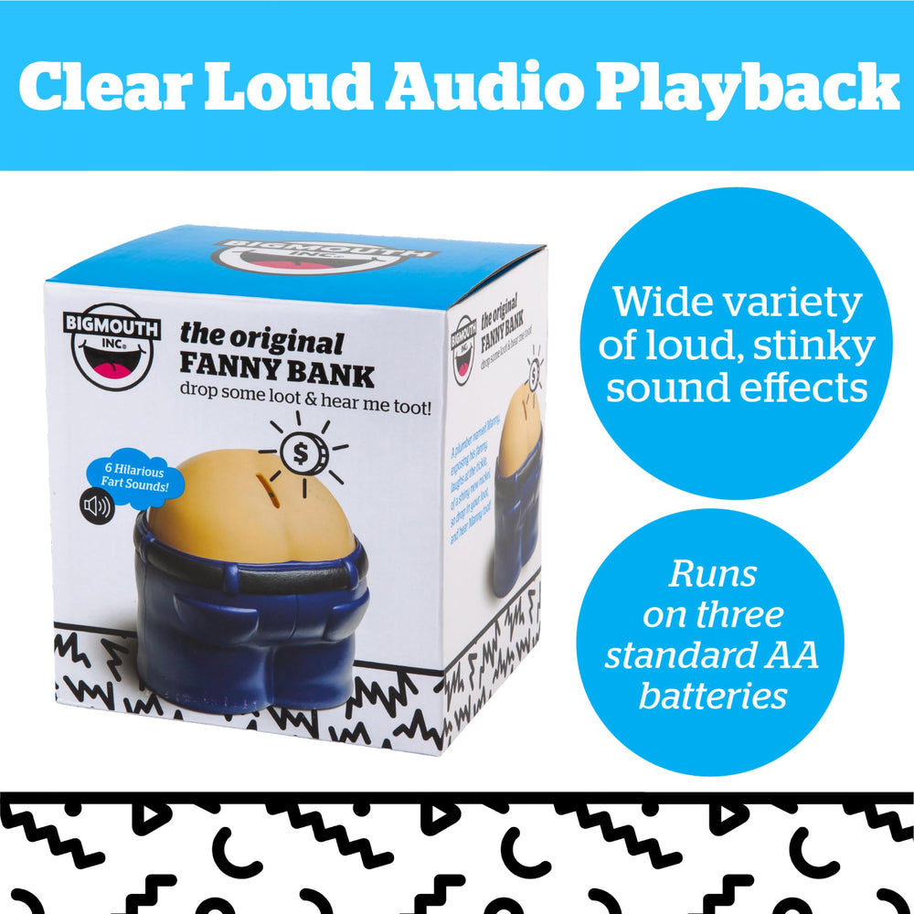 BigMouth Inc Fanny Bank battery compartment holds 3 AA batteries for sounds.