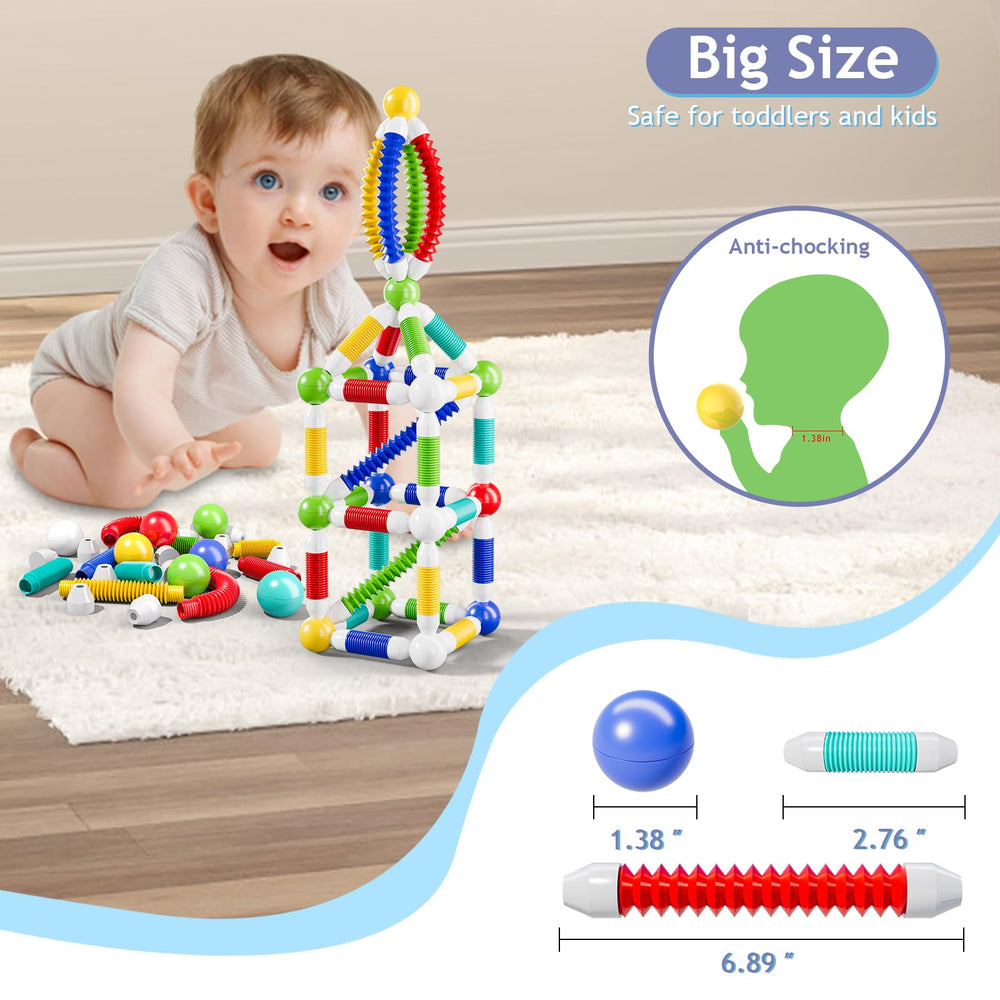 BIGRANK pop tubes and balls closeup highlights tactile fidget play and calming sensory feedback.